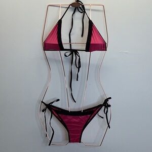 Pink and Black Lace Scrunch Bottom Lingerie Set New Without Tags